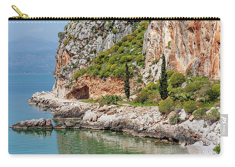Peloponnese Zip Pouch featuring the photograph Coastline of Greece by Shirley Mitchell