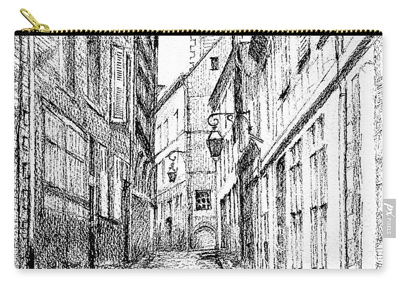 Alley Zip Pouch featuring the painting Cobbled Alley in Moulins France by Dai Wynn