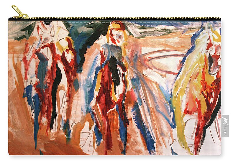 Kentucky Horse Racing Zip Pouch featuring the painting Coffee and Horses by John Gholson