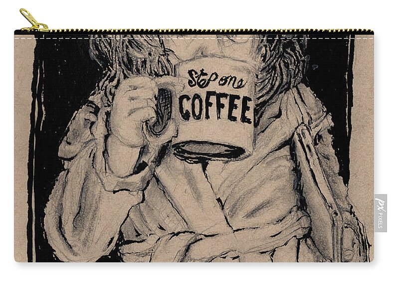 Coffee Zip Pouch featuring the drawing Coffee Girl by Marnie Clark