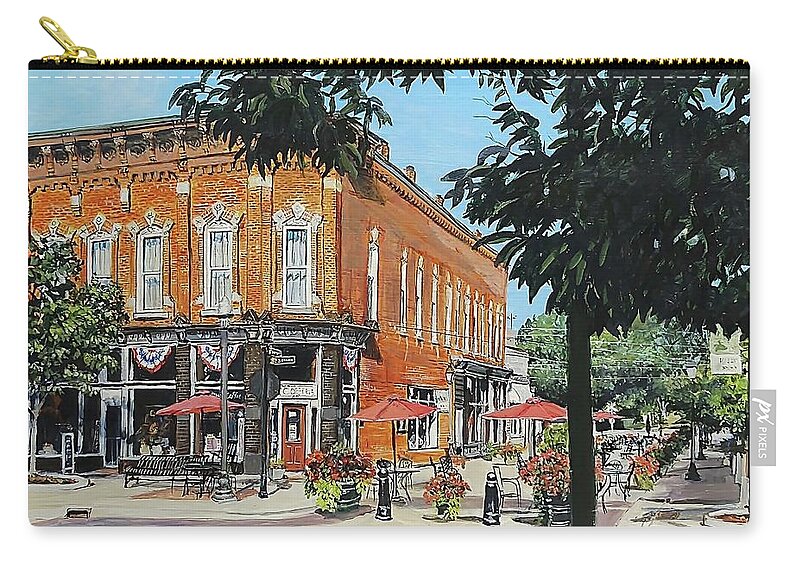 Holly Michigan Zip Pouch featuring the painting Coffee On The Corner by William Brody