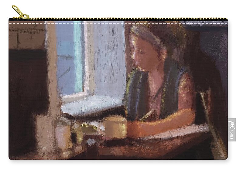 Coffeehouse Zip Pouch featuring the painting Grading Papers by Larry Whitler