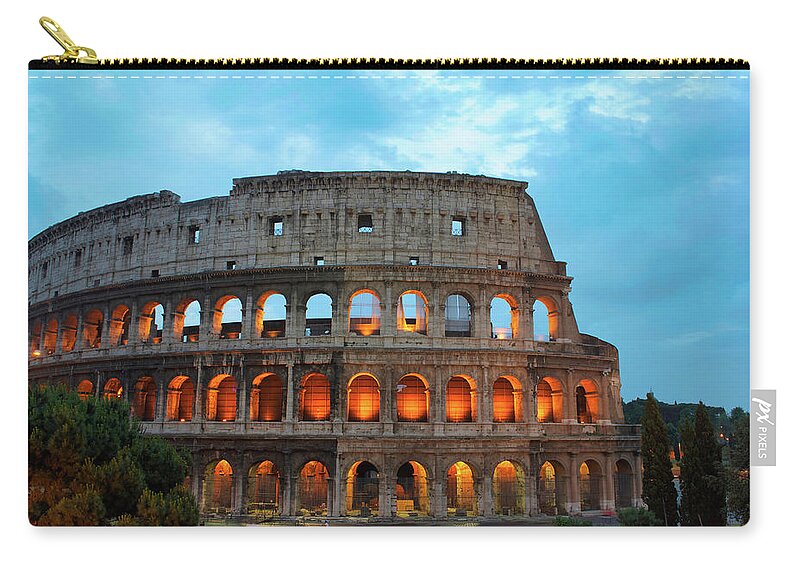 Coliseum Zip Pouch featuring the photograph Coliseum After Sunset by Matthew DeGrushe