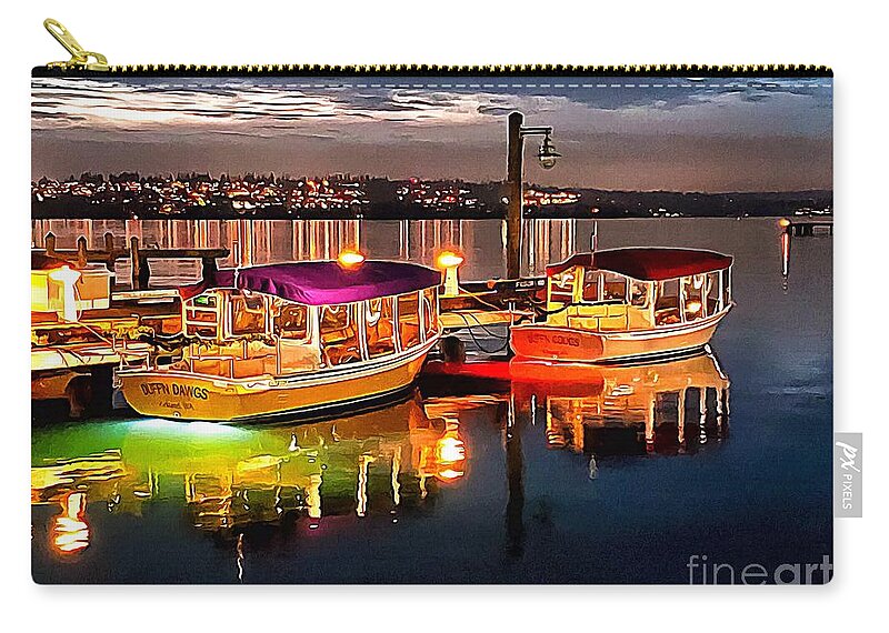 Boats Zip Pouch featuring the photograph Colorful Boats and Lights in Kirkland by Sea Change Vibes