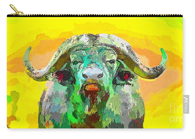 Wall Art Zip Pouch featuring the painting Colorful African Buffalo by Stefano Senise