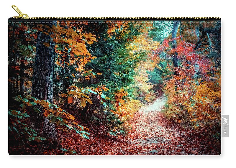 Foliage Zip Pouch featuring the photograph Colorful Autumn path in the woods by Lilia S