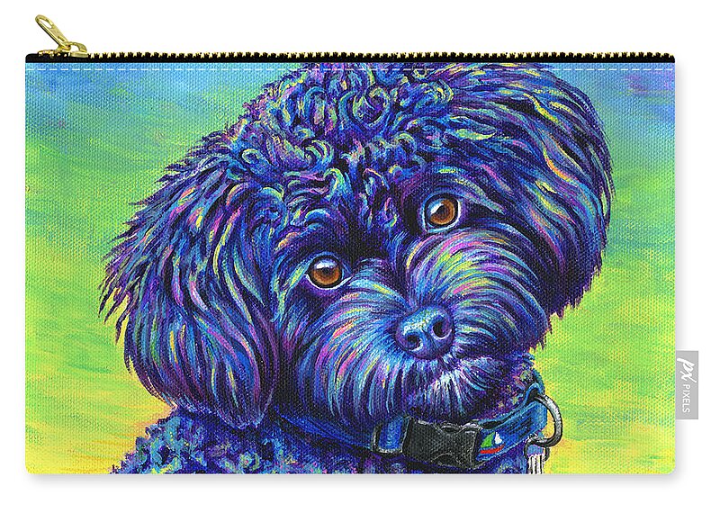 Poodle Zip Pouch featuring the painting Opalescent - Black Toy Poodle by Rebecca Wang