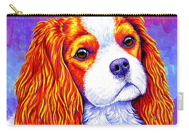 Cavalier King Charles Spaniel Zip Pouch featuring the painting Colorful Cavalier King Charles Spaniel Dog by Rebecca Wang