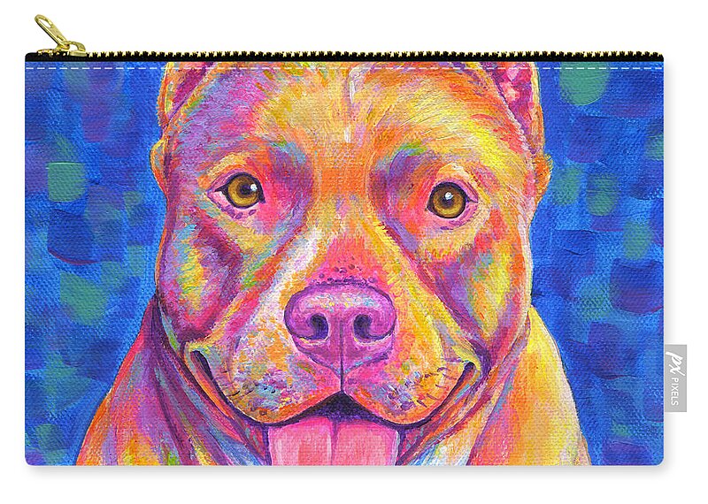 Pitbull Carry-all Pouch featuring the painting Colorful Pitbull Dog by Rebecca Wang