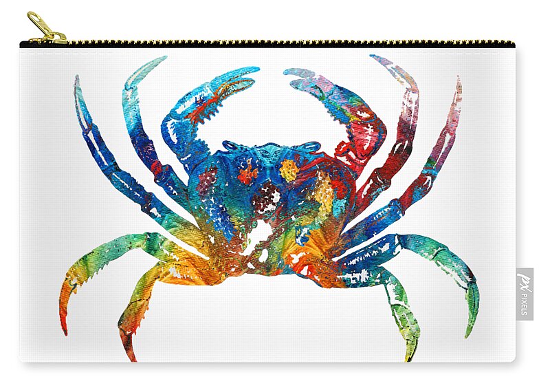 Crab Zip Pouch featuring the painting Colorful Crab Art by Sharon Cummings by Sharon Cummings