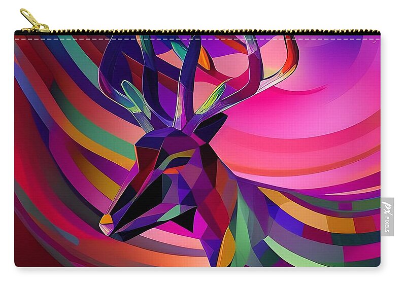Digital Zip Pouch featuring the digital art Colorful Deer with Horns by Beverly Read