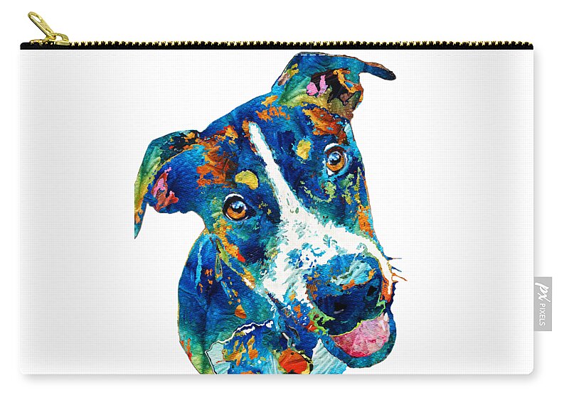 Dog Zip Pouch featuring the painting Colorful Dog Art - Happy Go Lucky - By Sharon Cummings by Sharon Cummings