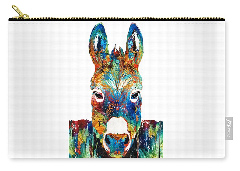 Donkey Zip Pouch featuring the painting Colorful Donkey Art - Mr. Personality - By Sharon Cummings by Sharon Cummings