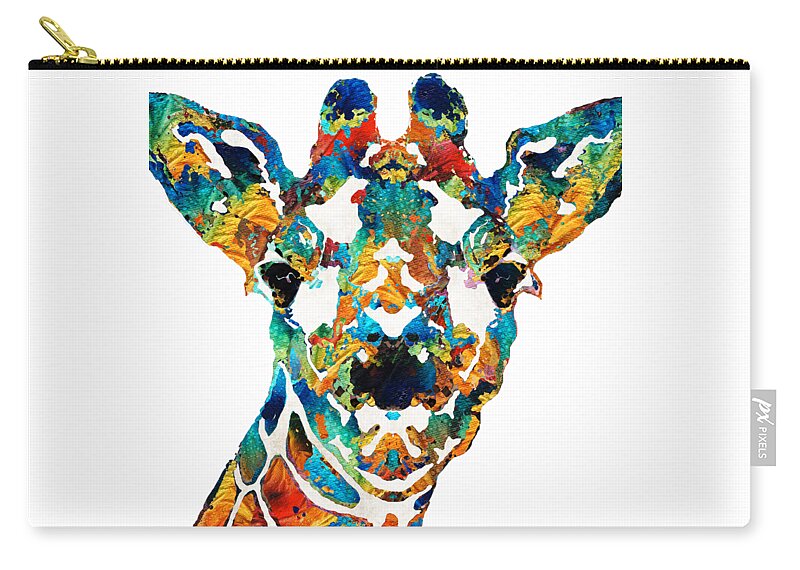 Giraffe Zip Pouch featuring the painting Colorful Giraffe Art - Curious - By Sharon Cummings by Sharon Cummings