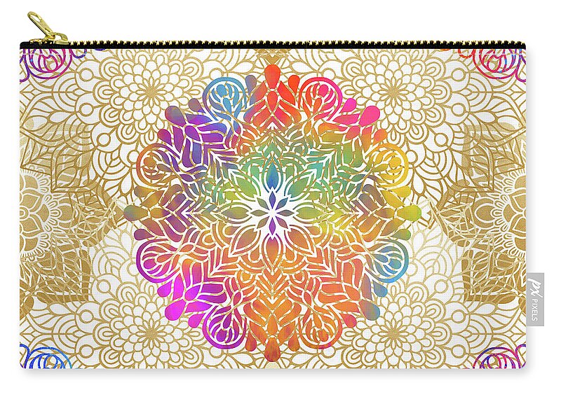 Mandala Carry-all Pouch featuring the digital art Colorful Gold Mandala Pattern by Sambel Pedes