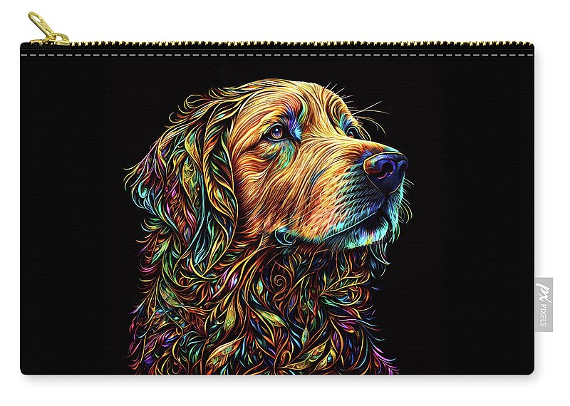 Golden Retrievers Zip Pouch featuring the digital art Colorful Golden Retriever Dog Art by Peggy Collins