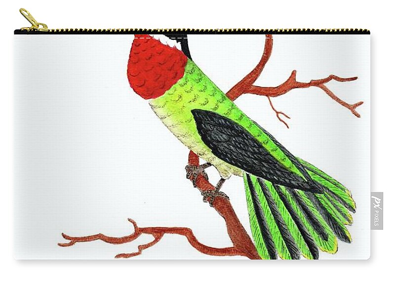 Hummingbird Carry-all Pouch featuring the painting Colorful Hummingbird Day 4 Challenge by Donna Mibus