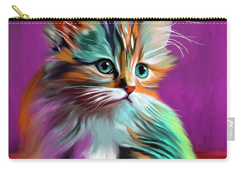 Cat Zip Pouch featuring the digital art Colorful Kitty by Mark Ross
