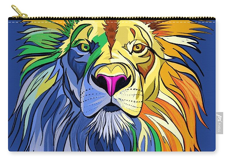Lion Zip Pouch featuring the digital art Colorful Lion Illustration by John Gibbs