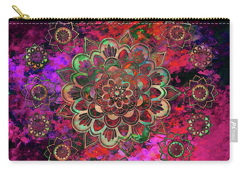 Mandalas Zip Pouch featuring the digital art Colorful Mandala Worlds by Peggy Collins