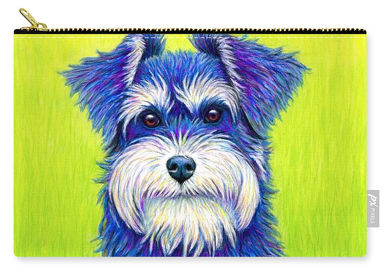 Miniature Schnauzer Carry-all Pouch featuring the drawing Colorful Miniature Schnauzer Dog by Rebecca Wang