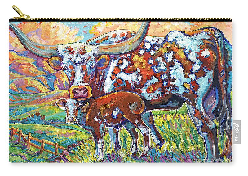 Cow Zip Pouch featuring the painting Colorful momma by Jenn Cunningham