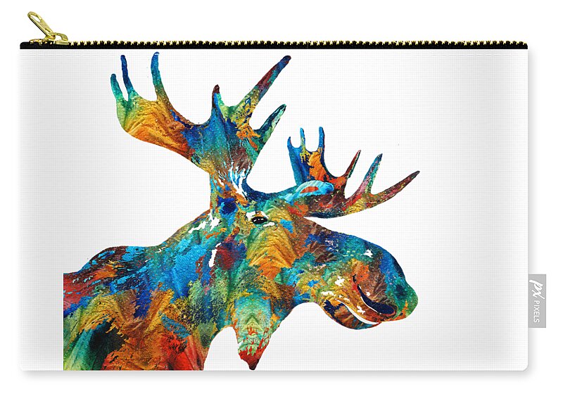 Moose Zip Pouch featuring the painting Colorful Moose Art - Confetti - By Sharon Cummings by Sharon Cummings