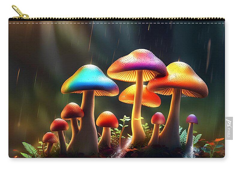 Ai Zip Pouch featuring the digital art Colorful Mushrooms by Cindy's Creative Corner