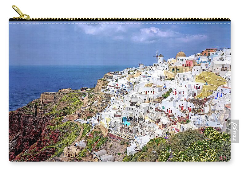 Santorini Carry-all Pouch featuring the photograph Colorful Oia Santorini by Yvonne Jasinski