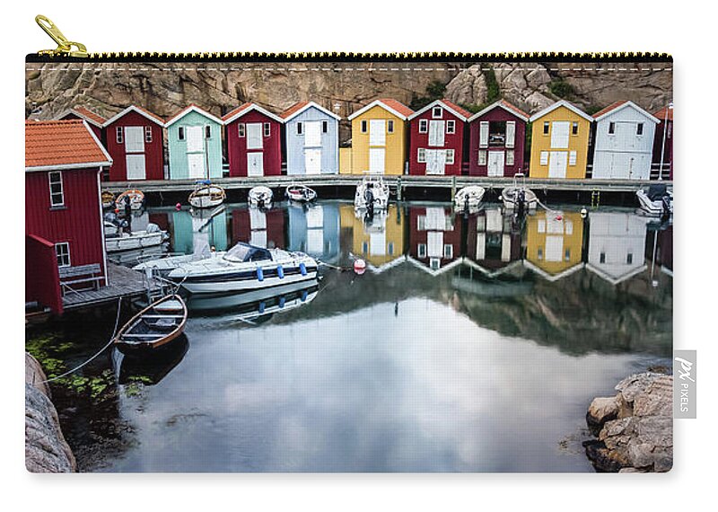 Smogen Zip Pouch featuring the photograph Colorful Old Fishing Huts on the Smogen Boardwalk by Nicklas Gustafsson