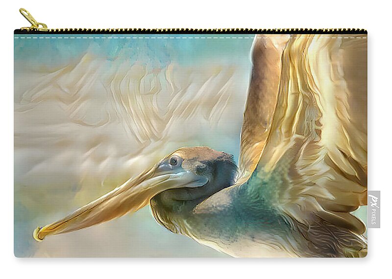 Pelican Zip Pouch featuring the mixed media Colorful Pelican Art by Debra Kewley