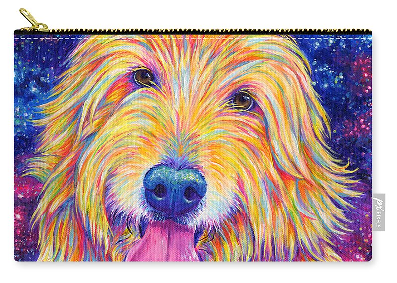 Goldendoodle Zip Pouch featuring the painting Colorful Rainbow Goldendoodle by Rebecca Wang