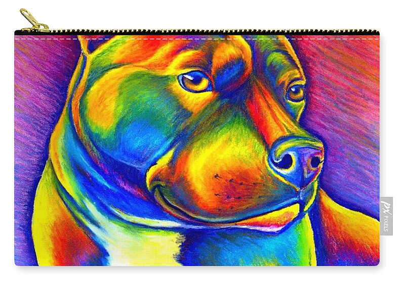Staffordshire Bull Terrier Zip Pouch featuring the painting Colorful Rainbow Staffordshire Bull Terrier Dog by Rebecca Wang