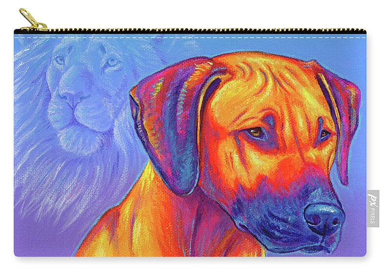 Rhodesian Ridgeback Zip Pouch featuring the painting Colorful Rhodesian Ridgeback by Rebecca Wang