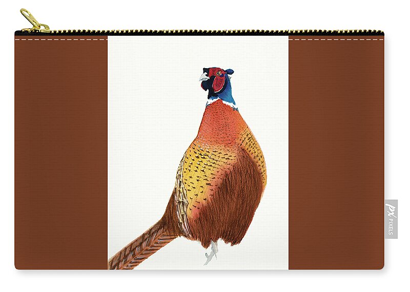 Bird Zip Pouch featuring the painting Colorful Ring-Neck Pheasant by Deborah League