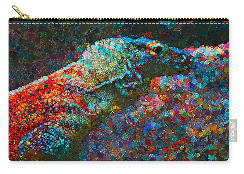 Komodo Dragon Zip Pouch featuring the digital art Colorful Scales Of The Komodo Dragon by Joan Stratton