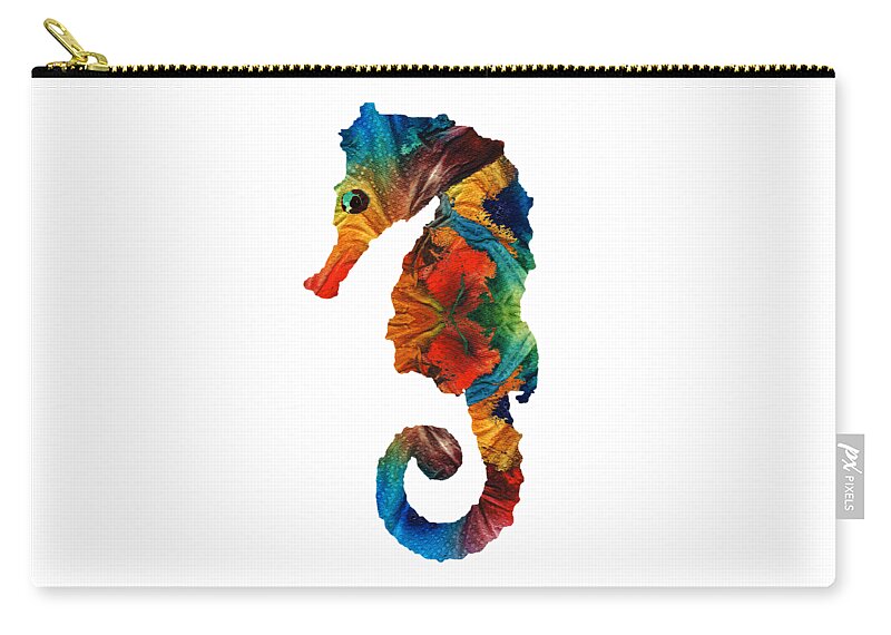 Seahorse Zip Pouch featuring the painting Colorful Seahorse Art by Sharon Cummings by Sharon Cummings