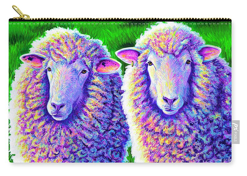 Sheep Carry-all Pouch featuring the painting Colorful Sheep Portrait - Charlie and Curtis by Rebecca Wang