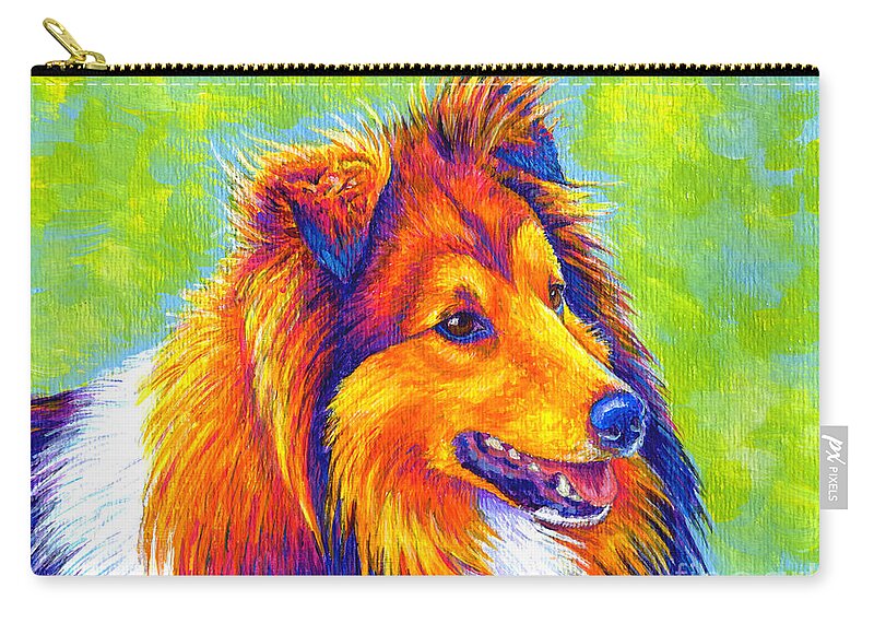 Shetland Sheepdog Carry-all Pouch featuring the painting Colorful Shetland Sheepdog by Rebecca Wang