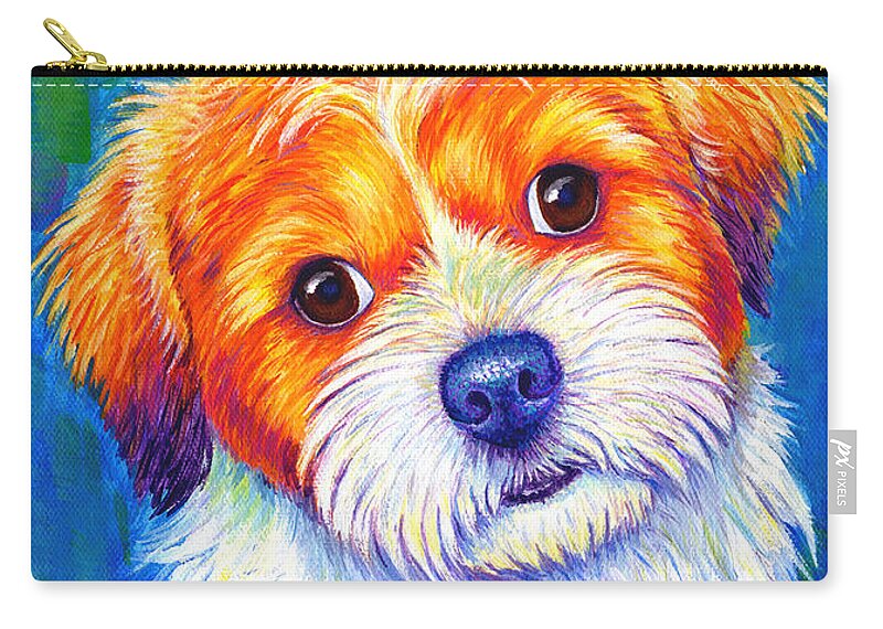 Shih Tzu Zip Pouch featuring the painting Colorful Shih Tzu Dog by Rebecca Wang