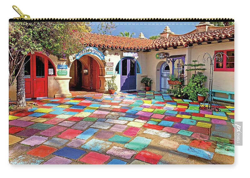 Spanish Village Art Center Zip Pouch featuring the photograph Colorful Spanish Village Art Center in Balboa Park, San Diego, California by Denise Strahm