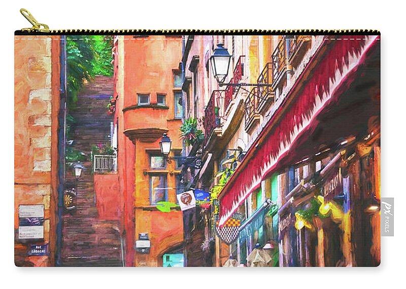 Lyon Zip Pouch featuring the photograph Colorful Street Scenes of Vieux Lyon France by Carol Japp
