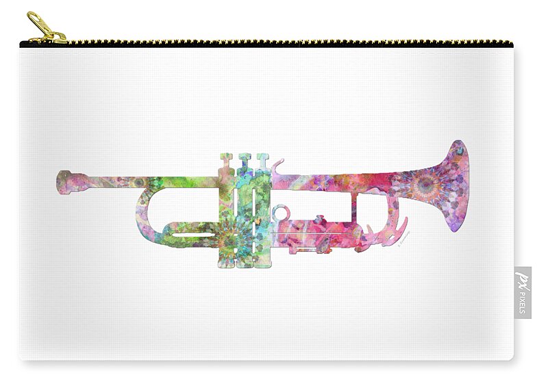 Trumpet Zip Pouch featuring the painting Colorful Trumpet Fresh Color Music Art by Sharon Cummings