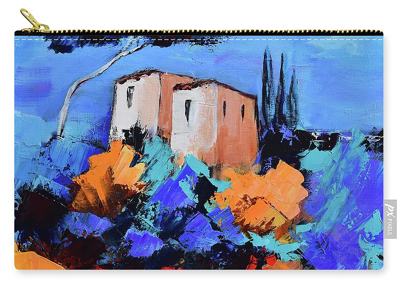 Tuscany Zip Pouch featuring the painting Colorful Tuscany - Square by Elise Palmigiani