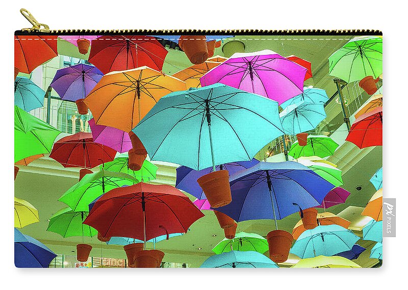 Colorful Umbrellas Melbourne Australia Zip Pouch featuring the photograph Colorful Umbrellas in Melbourne, Australia by David Morehead