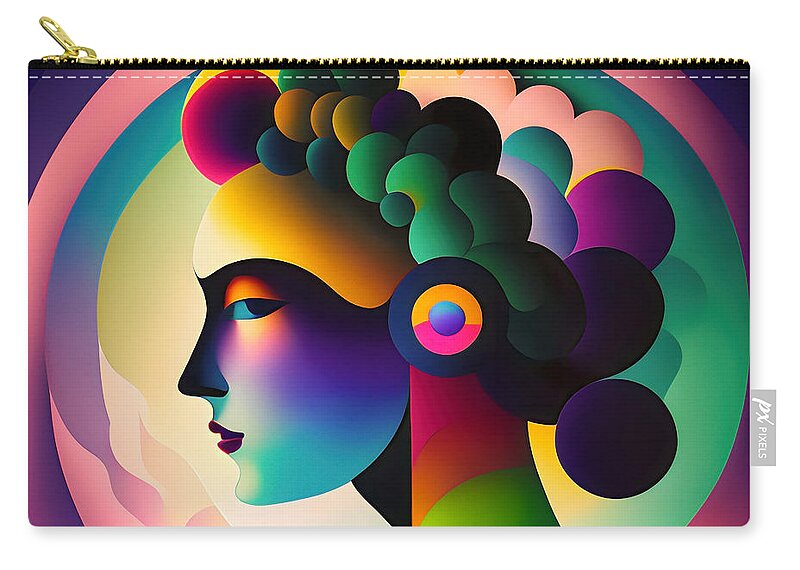 Portrait Zip Pouch featuring the digital art Colourful Abstract Portrait - 14 by Philip Preston
