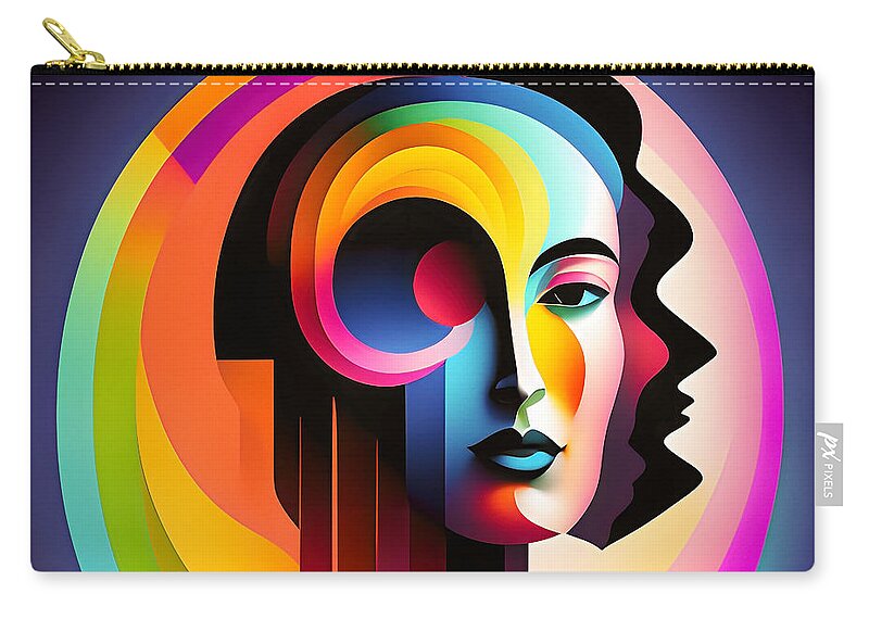 Portrait Zip Pouch featuring the digital art Colourful Abstract Surreal Portrait - 3 by Philip Preston