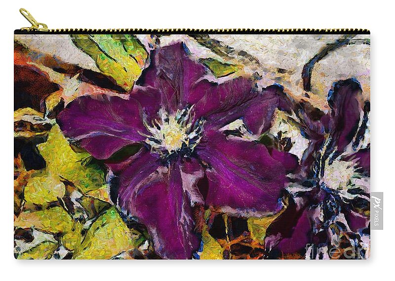 Clematis Zip Pouch featuring the digital art Colourful clematis #2 by Fran Woods