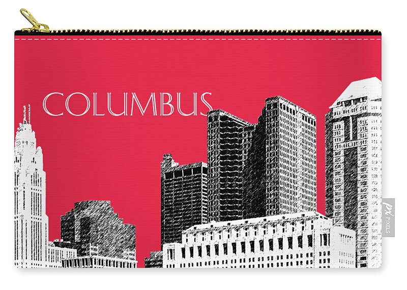 Architecture Zip Pouch featuring the digital art Columbus Skyline - Red by DB Artist