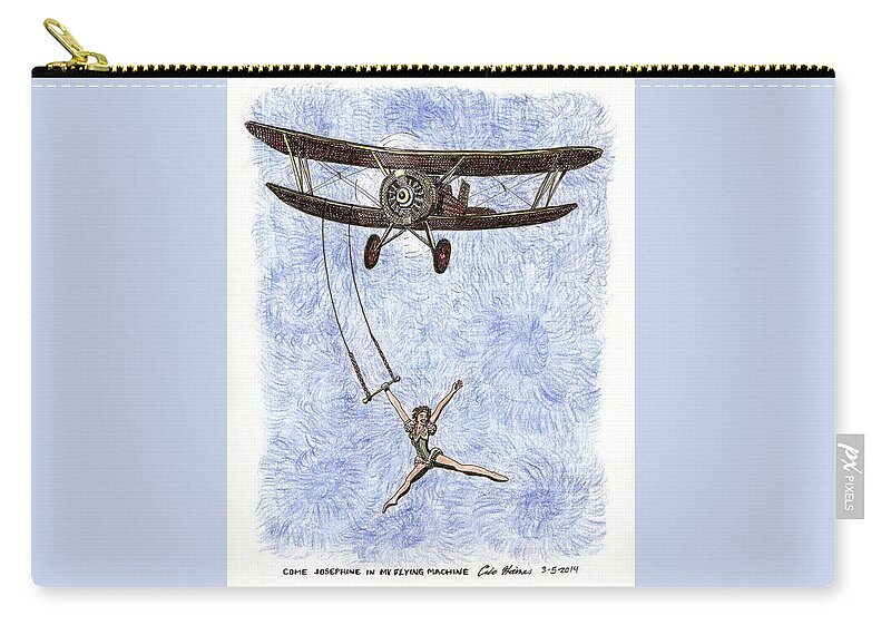Trapeze Zip Pouch featuring the drawing Come Josephine in my Flying Machine by Eric Haines